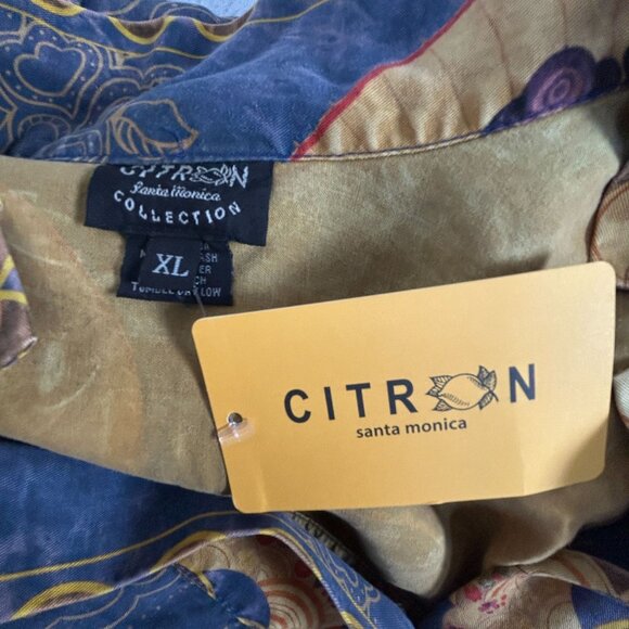 Citron Santa Monica Womens Asian-Inspired Moon Print Button Up Shirt Blue XL New - Picture 3 of 8